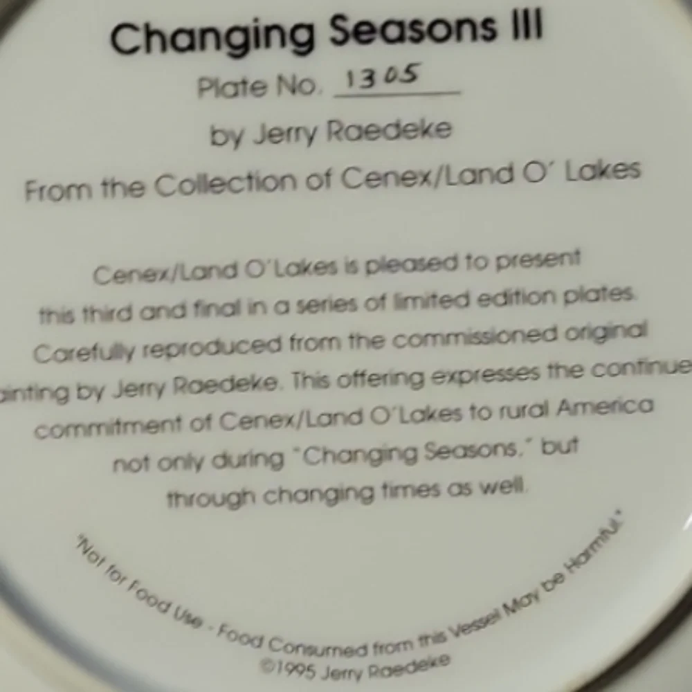 Vtg 95 Cenex/Land O’Lakes Raedeke Changing Seasons III Ltd Ed. Plate Deer Gold